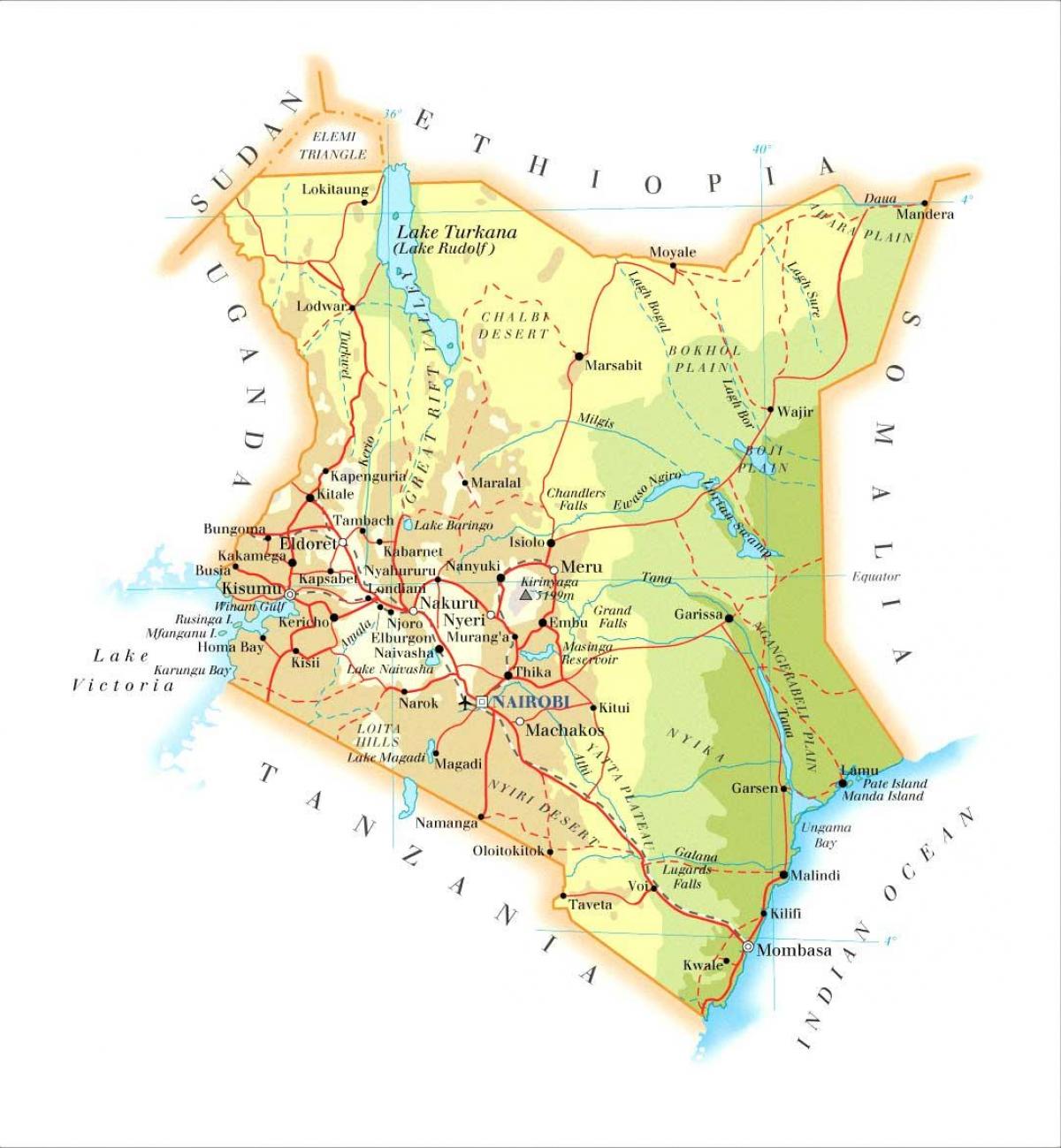 Kenya caracteristici fizice hartă