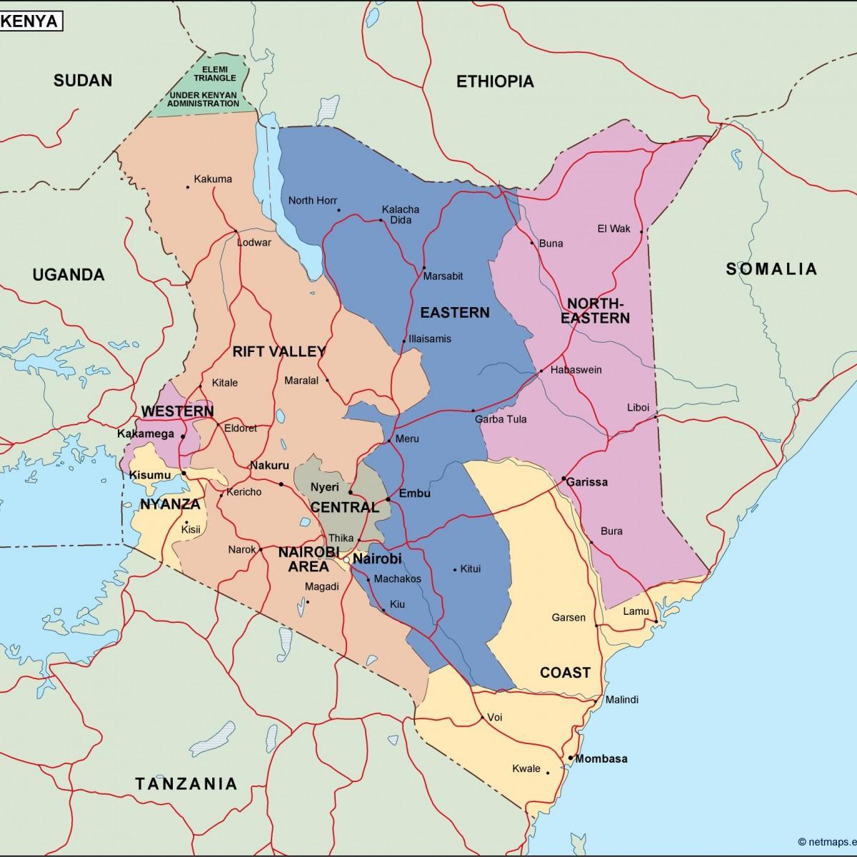 harta Kenya arată râuri