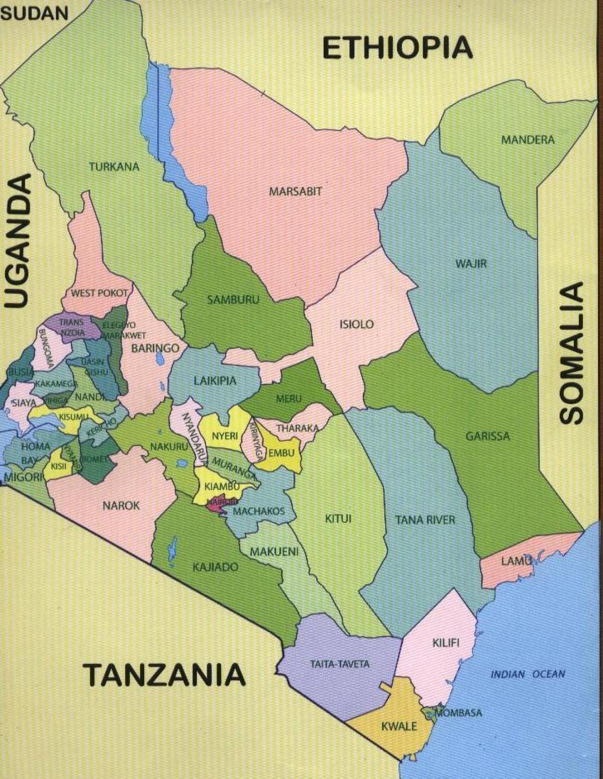 hartă nouă județe din Kenya
