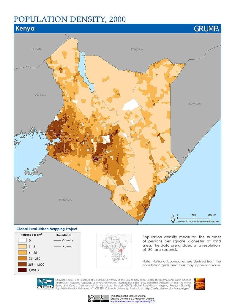 Kenya densitatea populației hartă