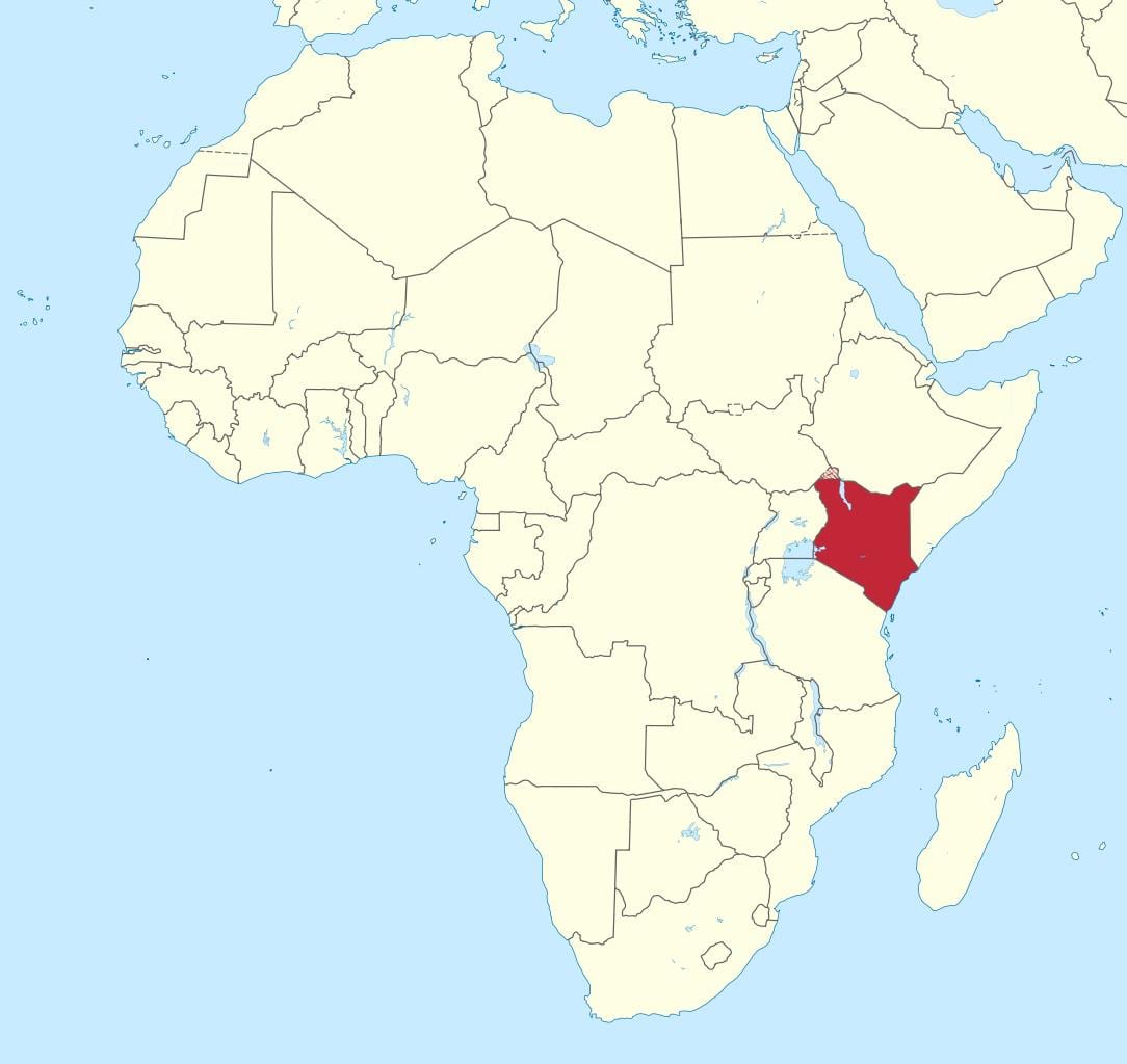 o hartă a africii cu Kenya evidențiate