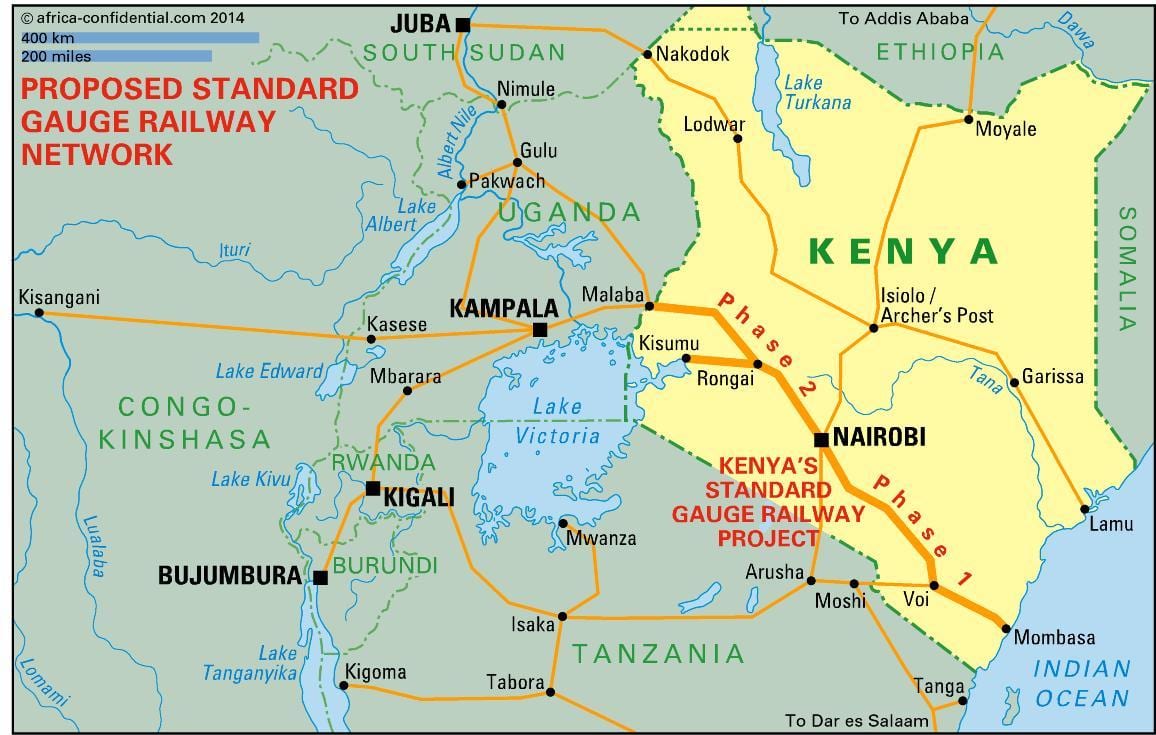 Kenya standard de cale ferată cu ecartament hartă