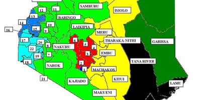 Harta de 47 de județe din Kenya 