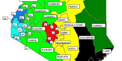 Harta de 47 de județe din Kenya 